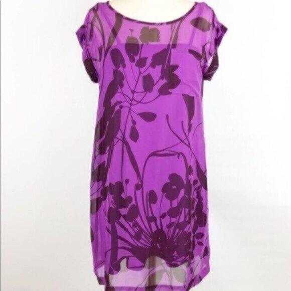 Old Navy | Purple Floral Print Short Sleeves High Neck Shift Dress Size Small - Picture 1 of 7